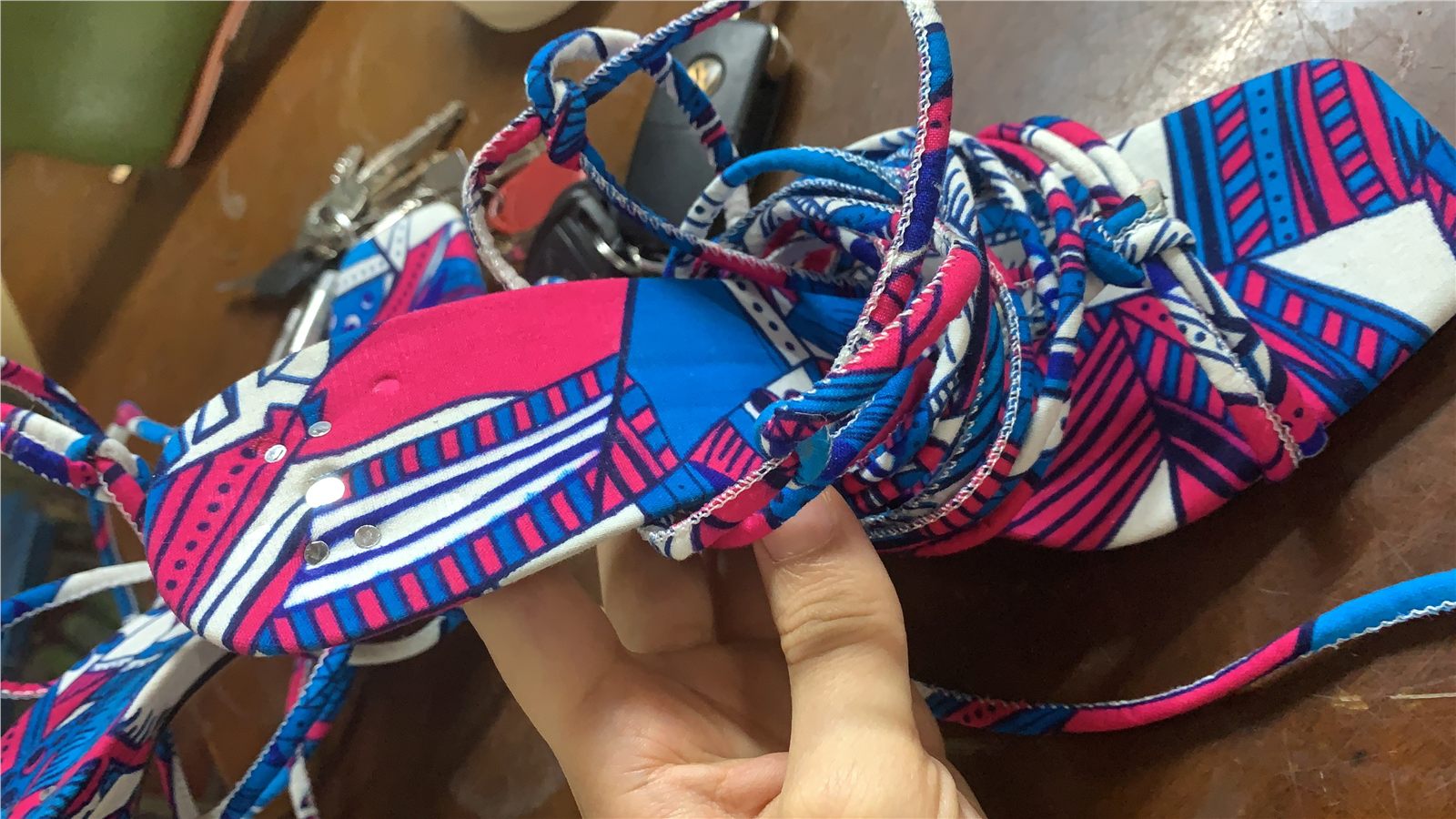 Footwear Products Printed lace-up sandal sample